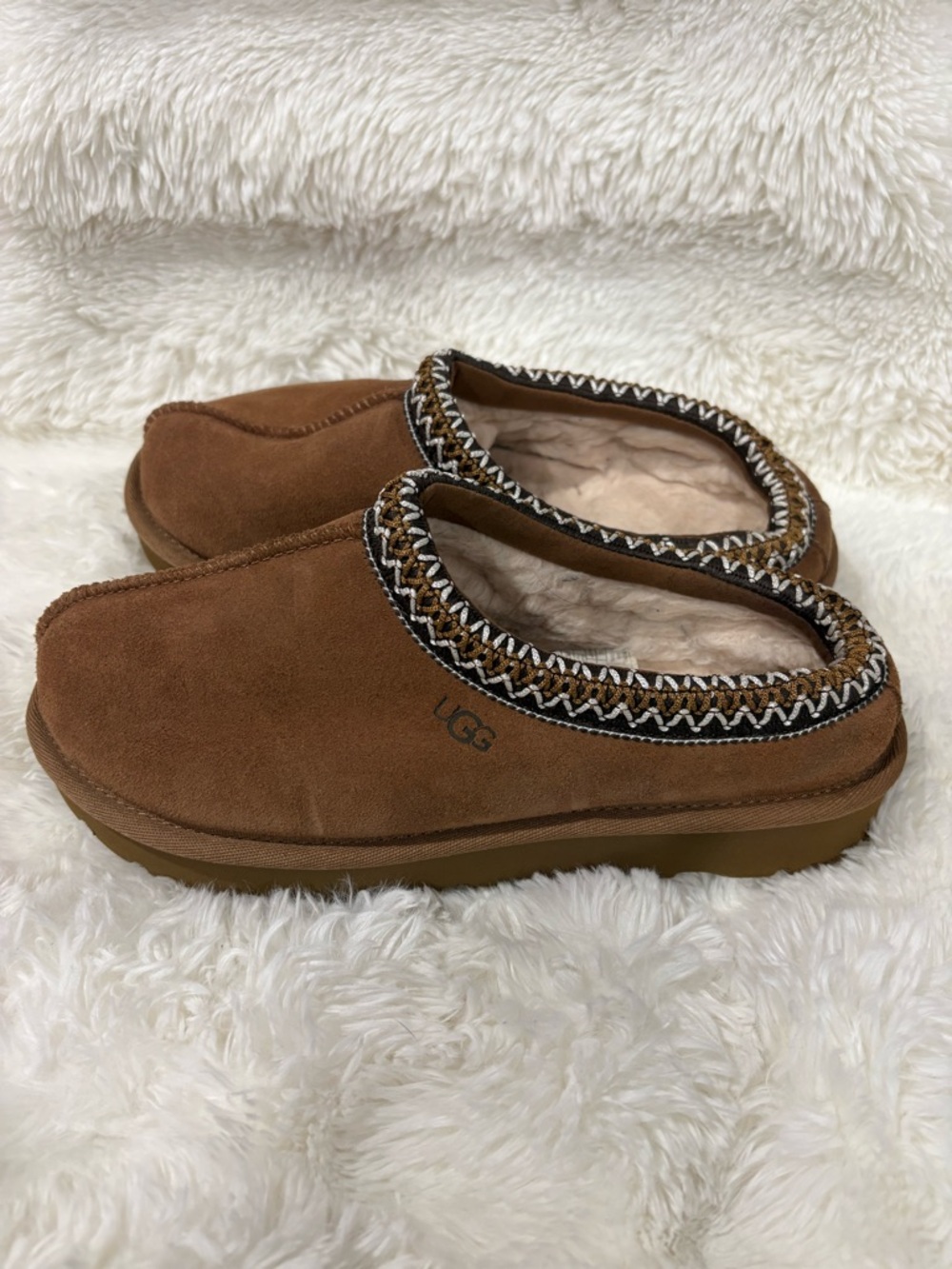 UGG Brown Suede Slip-On Moccasins with Decorative Trim - Picture 3 of 9